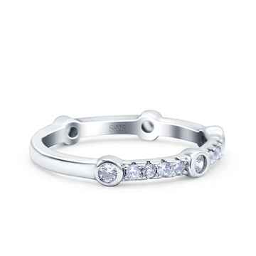 Half Eternity Ring Wedding Band Round Pave Simulated CZ 925 Sterling Silver (3mm)